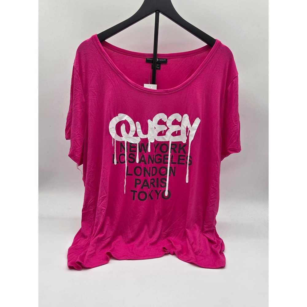 Ashley Stewart Queen Graphic Tee Pink Short Sleeve 28/24 NWT